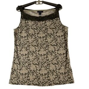 Lauren Ralph Lauren Tank Top Women L Floral Macrame Trim Cotton Sleeveless